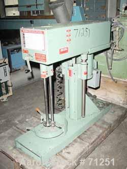 USED: Myers dual shaft mixer, model L550A-2-984.  (2) 1" diameter shafts, (1) with a 4" diameter sawtooth blade.  (1) with a 9" diameter 2 blade open bowtie style blade.  Air over oil lift, max heigh...
