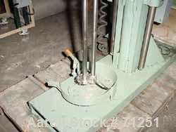 USED: Myers dual shaft mixer, model L550A-2-984.  (2) 1" diameter shafts, (1) with a 4" diameter sawtooth blade.  (1) with a 9" diameter 2 blade open bowtie style blade.  Air over oil lift, max heigh...