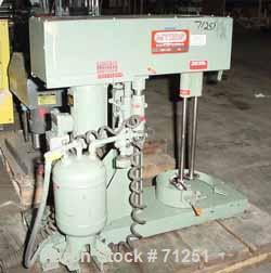 USED: Myers dual shaft mixer, model L550A-2-984.  (2) 1" diameter shafts, (1) with a 4" diameter sawtooth blade.  (1) with a 9" diameter 2 blade open bowtie style blade.  Air over oil lift, max heigh...