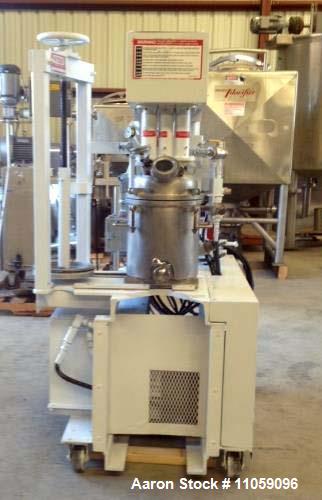 Used- Myers Triple Shaft Mixer/Disperser, Model HVL 550/500-7.5-1242. Approximately 4 gallon, 10.5" diameter x 12" deep. Jac...