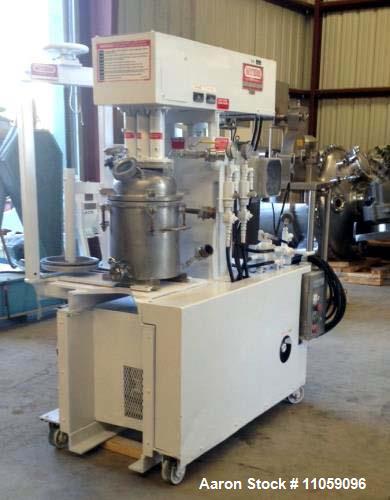 Used- Myers Triple Shaft Mixer/Disperser, Model HVL 550/500-7.5-1242. Approximately 4 gallon, 10.5" diameter x 12" deep. Jac...