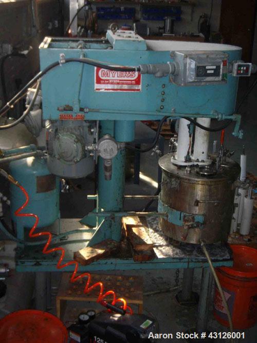 Used Myers Dual Shaft Mixer, Model V-L550-3-3, stainless steel.(2) Approximately 2" diameter shafts with a low profile sweep agitator with scrapers on sides, approximately 50-200 rpm and intermediate...