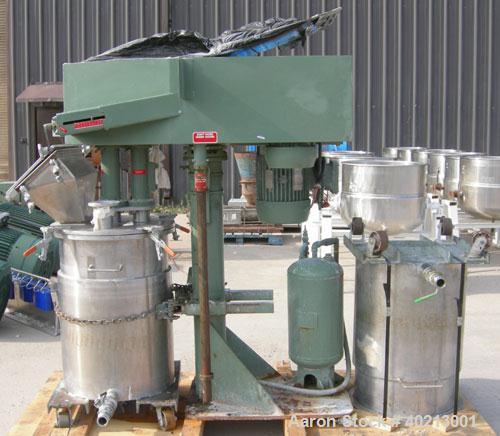 Used Myers dual shaft mixer, model V550A-5-7.5. (2) 2" diameter shafts, (1) 304 stainless steel, 6"  diameter saw tooth blade, driven by a 7.5 hp, 3/60/230/460 volt, 3515 rpm variable speed XP motor....