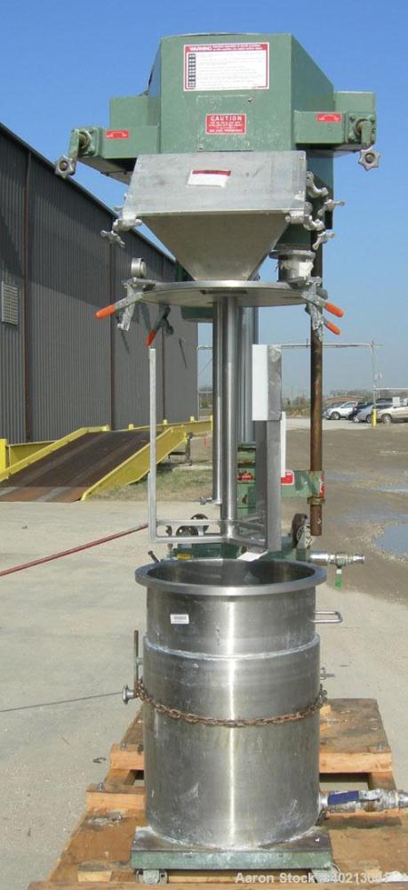 Used Myers dual shaft mixer, model V550A-5-7.5. (2) 2" diameter shafts, (1) 304 stainless steel, 6"  diameter saw tooth blade, driven by a 7.5 hp, 3/60/230/460 volt, 3515 rpm variable speed XP motor....