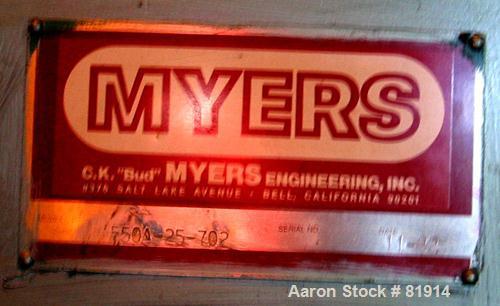 Used -  Myers Dual Shaft Mixer, Model 550a-25-702. (2) 2-1/2" diameter shafts, (1) with a 10" diameter sawtooth blade. (1) triple bowtie style blade. Air over oil lift, approximate 60" rise. Driven b...