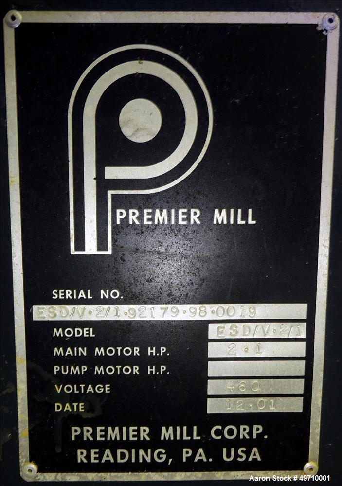Used- Premier Mill Prem-A-Mix ESD Dual Shaft Disperser, Model ESD/1/2