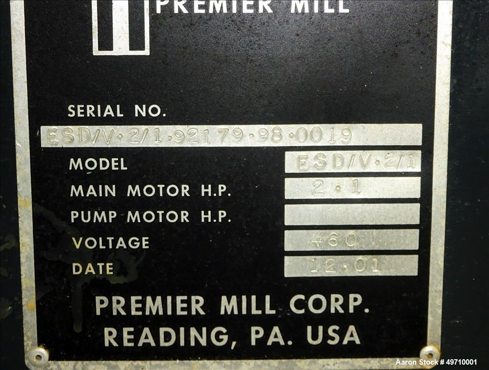 Used Premier Mill Prem-A-Mix ESD Dual Shaft Disperser, Model ESD/1/2
