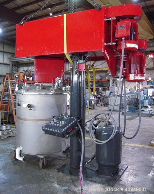 Used Premier Mill Corp Prem-A-Mix ESD Dual Shaft Disperser, Model ESD/V-40/25, 304 stainless steel. 138 to 275 gallon batch size. Jacketed mixing can 45" diameter x 50" straight side, tested internal...