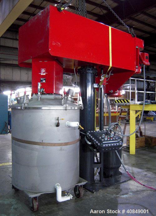 Used Premier Mill Corp Prem-A-Mix ESD Dual Shaft Disperser, Model ESD/V-40/25, 304 stainless steel. 138 to 275 gallon batch size. Jacketed mixing can 45" diameter x 50" straight side, tested internal...