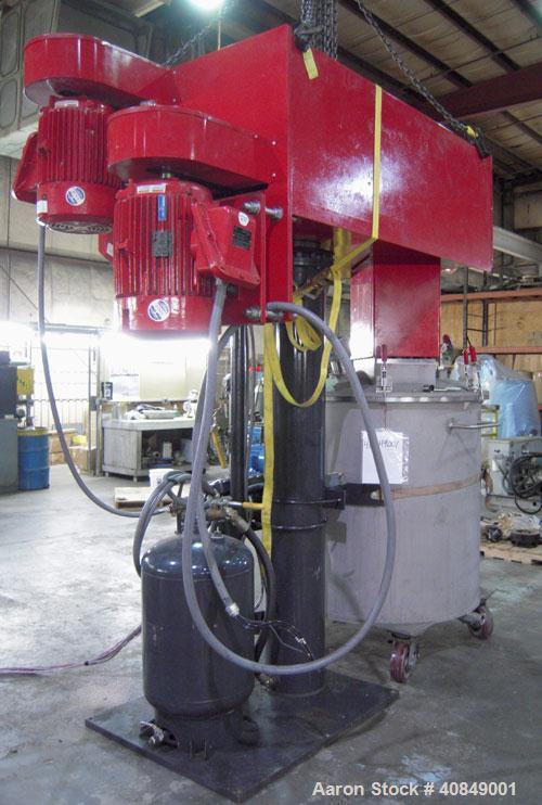 Used Premier Mill Corp Prem-A-Mix ESD Dual Shaft Disperser, Model ESD/V-40/25, 304 stainless steel. 138 to 275 gallon batch size. Jacketed mixing can 45" diameter x 50" straight side, tested internal...