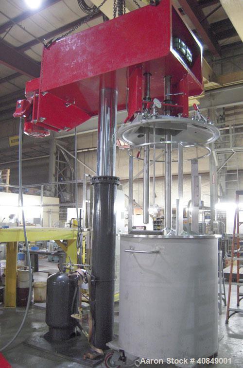 Used Premier Mill Corp Prem-A-Mix ESD Dual Shaft Disperser, Model ESD/V-40/25, 304 stainless steel. 138 to 275 gallon batch size. Jacketed mixing can 45" diameter x 50" straight side, tested internal...