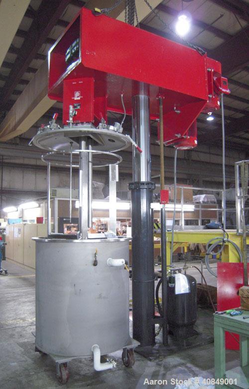 Used Premier Mill Corp Prem-A-Mix ESD Dual Shaft Disperser, Model ESD/V-40/25, 304 stainless steel. 138 to 275 gallon batch size. Jacketed mixing can 45" diameter x 50" straight side, tested internal...