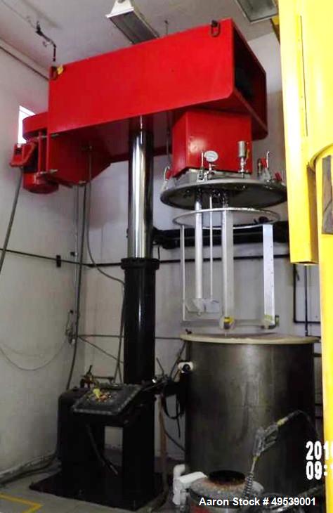 Used Premier Mill Corp Prem-A-Mix ESD Dual Shaft Disperser, Model ESD/V-40/25, 304 stainless steel. 138 to 275 gallon batch size. Jacketed mixing can 45" diameter x 50" straight side, tested internal...