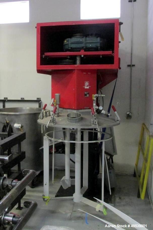 Used Premier Mill Corp Prem-A-Mix ESD Dual Shaft Disperser, Model ESD/V-40/25, 304 stainless steel. 138 to 275 gallon batch size. Jacketed mixing can 45" diameter x 50" straight side, tested internal...