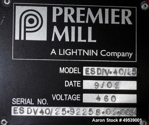 Used Premier Mill Corp Prem-A-Mix ESD Dual Shaft Disperser, Model ESD/V-40/25, 304 stainless steel. 138 to 275 gallon batch size. Jacketed mixing can 45" diameter x 50" straight side, tested internal...