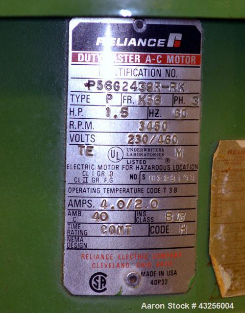 Used Premier Mill Laboratory Dispersator. Capacity up to 5 gallon batches. Approximate ¾” diameter x 10” long 316 stainless steel shaft, no mixing blade. Driven by a 1-1/2hp, 3/60/230/460 volt, 3450 ...