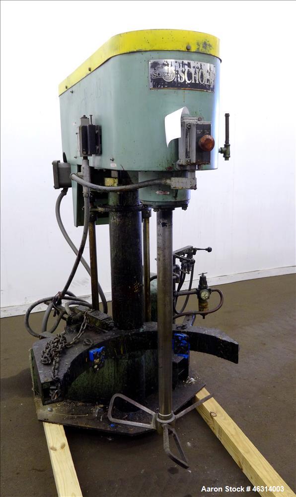 Used Schold Single Shaft Variable Low Speed Disperser, Model 10 VLS. Approximately 2-1/2" diameter x 39" long carbon steel shaft with a 3 bowtie blade. Driven by a 10 hp, 3/60/230/460 volt, 1735 rpm ...