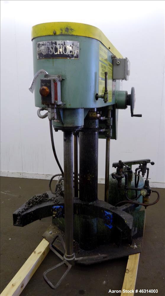 Used Schold Single Shaft Variable Low Speed Disperser, Model 10 VLS. Approximately 2-1/2" diameter x 39" long carbon steel shaft with a 3 bowtie blade. Driven by a 10 hp, 3/60/230/460 volt, 1735 rpm ...