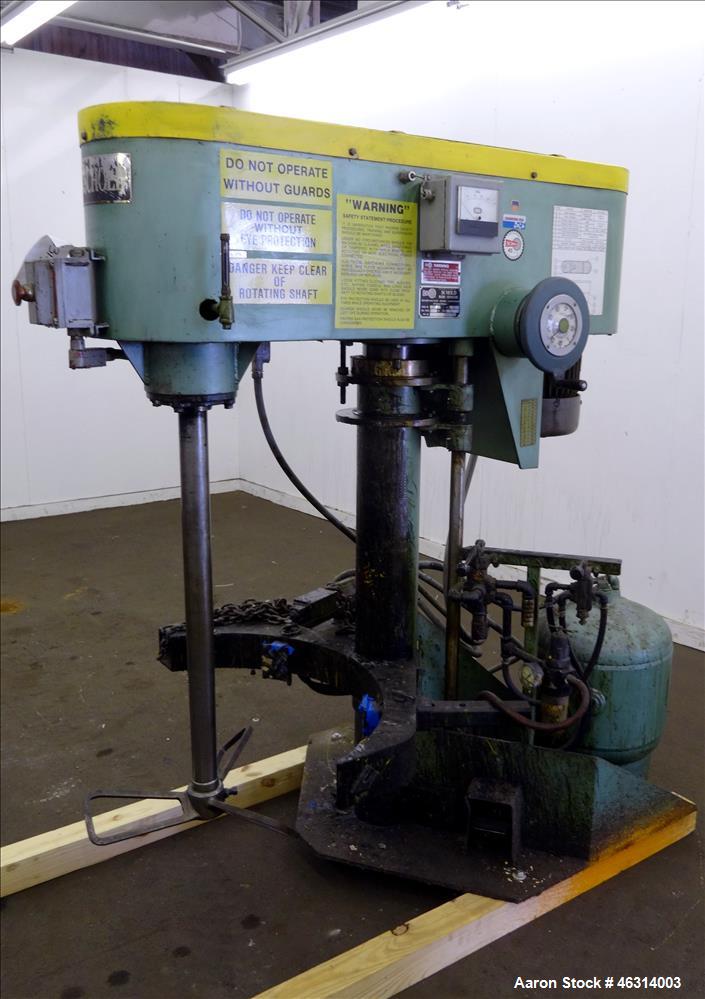 Used Schold Single Shaft Variable Low Speed Disperser, Model 10 VLS. Approximately 2-1/2" diameter x 39" long carbon steel shaft with a 3 bowtie blade. Driven by a 10 hp, 3/60/230/460 volt, 1735 rpm ...