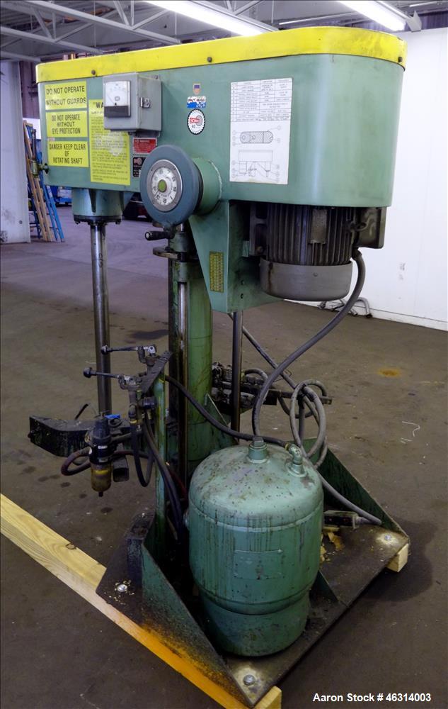Used Schold Single Shaft Variable Low Speed Disperser, Model 10 VLS. Approximately 2-1/2" diameter x 39" long carbon steel shaft with a 3 bowtie blade. Driven by a 10 hp, 3/60/230/460 volt, 1735 rpm ...