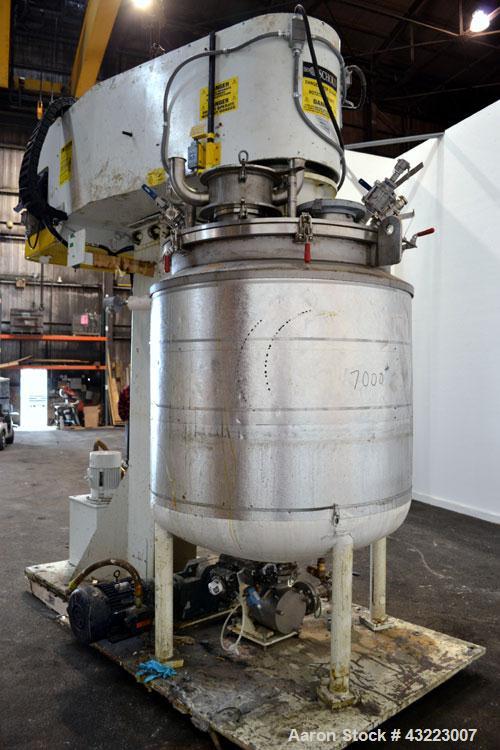 Used Schold Concentric Triple Shaft Tri-axial Disperser, 304 Stainless Steel. (1) High speed shear blade, driven by a 40 hp, 3/60/230/460 volt, 1800 rpm XP motor, speed range 0-1750 rpm, (1) Intermed...