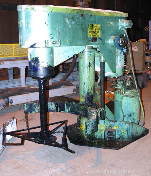 USED: Schold Co-Axial Single Motor Variable Speed Disperser, model 50. (1) 3-3/4" diameter x 32" long shaft with a 12" sawtooth blade, speed range 490-3000 rpm. (1) triple bowtie blade, speed range 2...