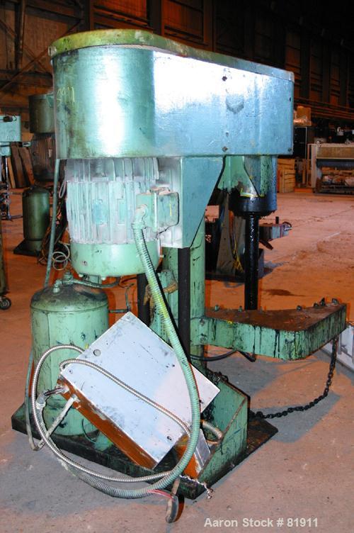 USED: Schold Co-Axial Single Motor Variable Speed Disperser, model 50. (1) 3-3/4" diameter x 32" long shaft with a 12" sawtooth blade, speed range 490-3000 rpm. (1) triple bowtie blade, speed range 2...