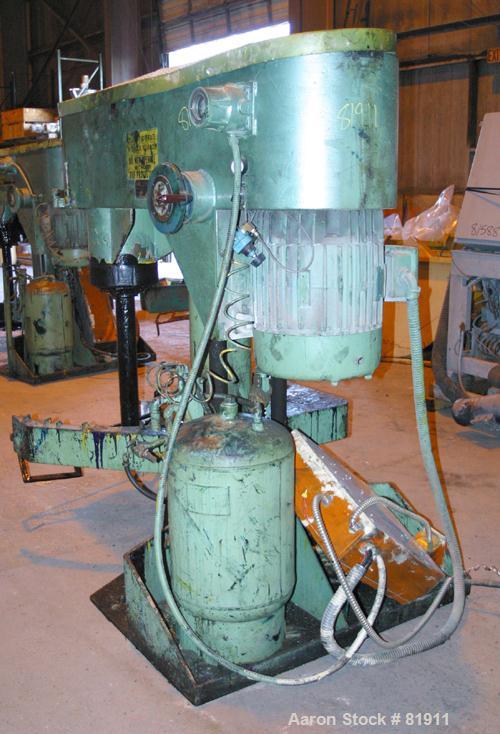 USED: Schold Co-Axial Single Motor Variable Speed Disperser, model 50. (1) 3-3/4" diameter x 32" long shaft with a 12" sawtooth blade, speed range 490-3000 rpm. (1) triple bowtie blade, speed range 2...