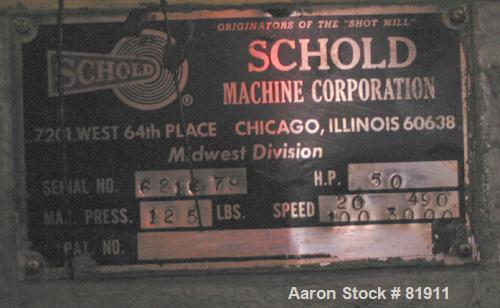 USED: Schold Co-Axial Single Motor Variable Speed Disperser, model 50. (1) 3-3/4" diameter x 32" long shaft with a 12" sawtooth blade, speed range 490-3000 rpm. (1) triple bowtie blade, speed range 2...