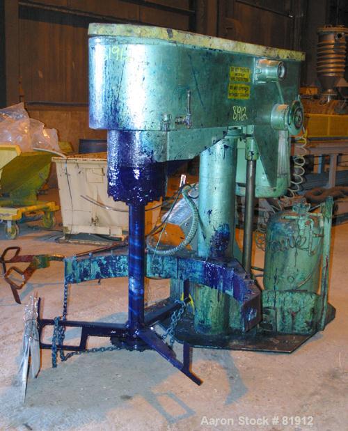USED: Schold Co-Axial Single Motor Variable Speed Disperser, model 50. (1) 3-3/4" diameter x 32" long shaft with a 12" sawtooth blade, speed range 490-3000 rpm. (1) triple bowtie blade, speed range 2...