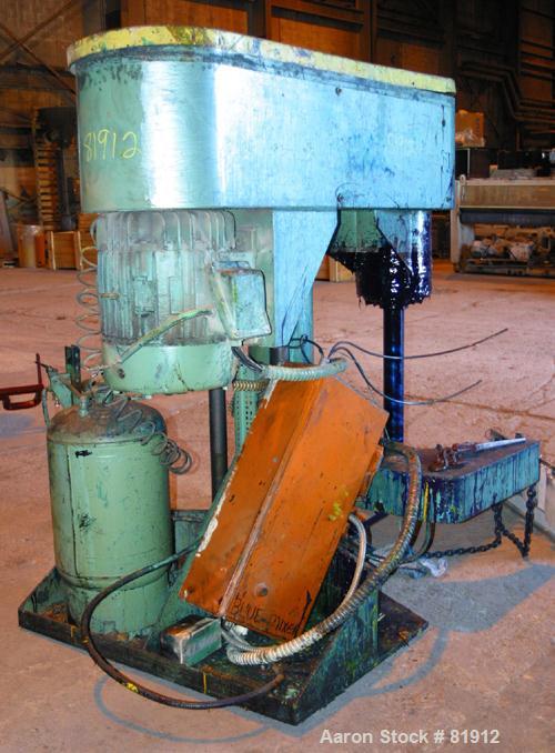 USED: Schold Co-Axial Single Motor Variable Speed Disperser, model 50. (1) 3-3/4" diameter x 32" long shaft with a 12" sawtooth blade, speed range 490-3000 rpm. (1) triple bowtie blade, speed range 2...