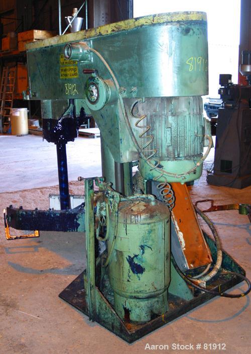 USED: Schold Co-Axial Single Motor Variable Speed Disperser, model 50. (1) 3-3/4" diameter x 32" long shaft with a 12" sawtooth blade, speed range 490-3000 rpm. (1) triple bowtie blade, speed range 2...