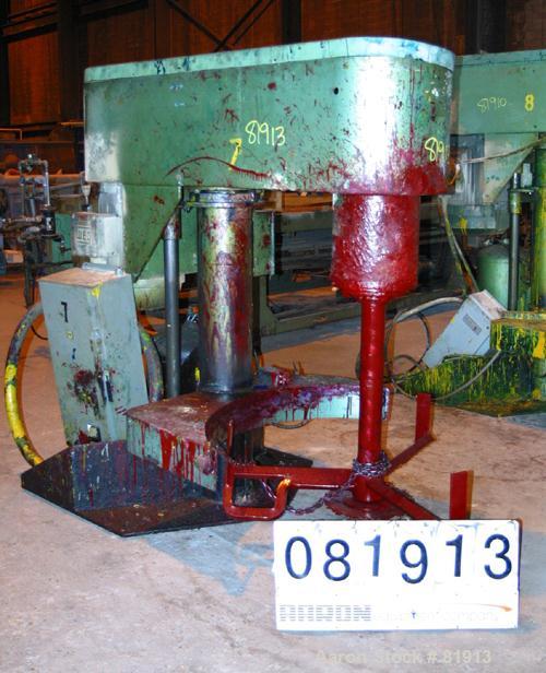 USED: Schold Co-Axial Single Motor Variable Speed Disperser, model 50. (1) 3-3/4" diameter x 32" long shaft with a 12" sawtooth blade, speed range 490-2000 rpm. (1) triple bowtie blade, speed range 3...