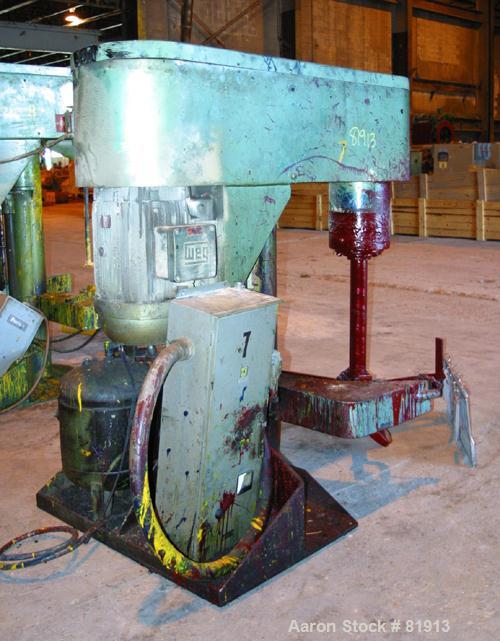 USED: Schold Co-Axial Single Motor Variable Speed Disperser, model 50. (1) 3-3/4" diameter x 32" long shaft with a 12" sawtooth blade, speed range 490-2000 rpm. (1) triple bowtie blade, speed range 3...