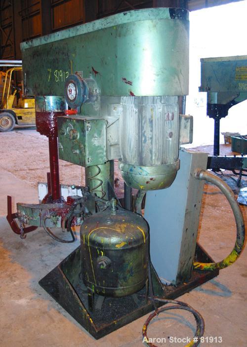 USED: Schold Co-Axial Single Motor Variable Speed Disperser, model 50. (1) 3-3/4" diameter x 32" long shaft with a 12" sawtooth blade, speed range 490-2000 rpm. (1) triple bowtie blade, speed range 3...