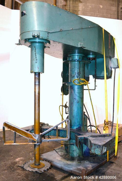 Used Schold Dual Drive Co-Axial Disperser, Model VHLS. (1) Approximately 3-3/4’’ diameter x 58" long carbon steel shaft with (1) 18’’ diameter 304 stainless steel high speed shear blade driven by a 6...