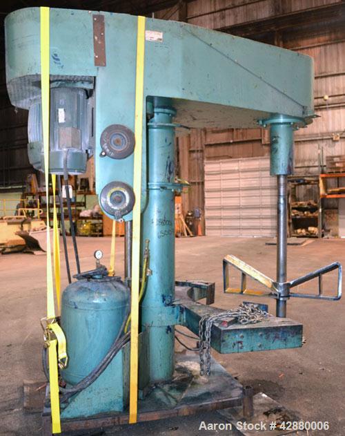 Used Schold Dual Drive Co-Axial Disperser, Model VHLS. (1) Approximately 3-3/4’’ diameter x 58" long carbon steel shaft with (1) 18’’ diameter 304 stainless steel high speed shear blade driven by a 6...