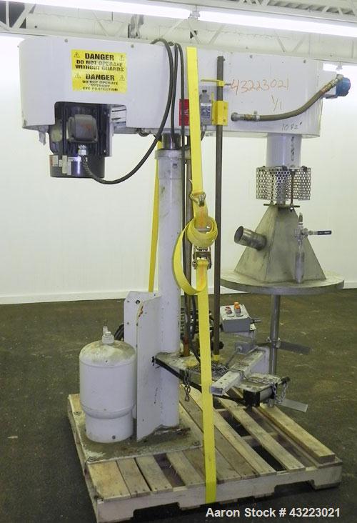 Used Schold Single Shaft Variable Low Speed Disperser, Model VLS 300. Approximately 2’’ diameter x 54" long 304 stainless steel shaft shaft (2) 15" diameter 3 blade turbine. Will center in an approxi...