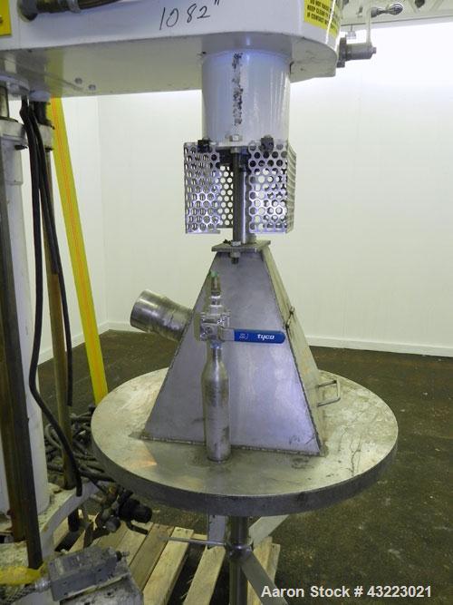Used Schold Single Shaft Variable Low Speed Disperser, Model VLS 300. Approximately 2’’ diameter x 54" long 304 stainless steel shaft shaft (2) 15" diameter 3 blade turbine. Will center in an approxi...