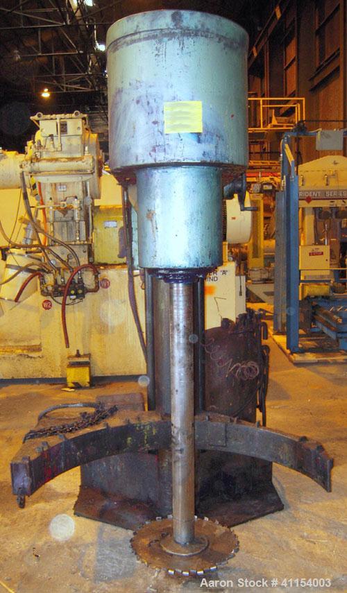 Used Schold Disperser. 3 1/2" diameter x 44" long shaft with an 18" diameter sawtooth blade. Will center in an approximate  50" diameter can. Air/oil lift. Hand operated variable speed drive, speed r...