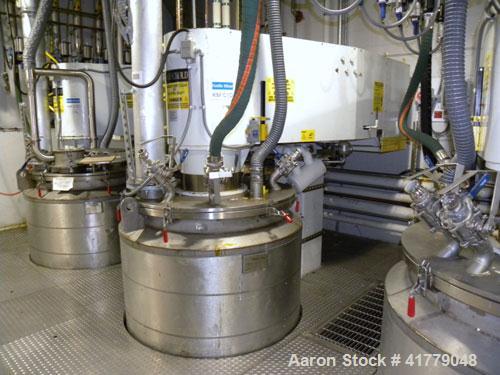 Used- Schold Concentric Triple Shaft Triaxial Disperser, 304 Stainless Steel. (1) High speed shear blade, driven by a 40 hp,...