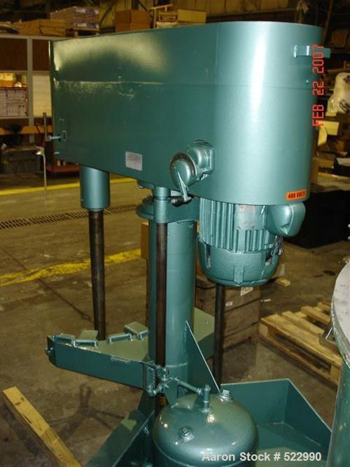 USED: Schold dissolver. 3" diameter x 36" long carbon steel shaftwith a bow tie style blade. Will center in an approximate 24" diameter can. Air/oil lift, can holder. Hand operated variable speedpull...