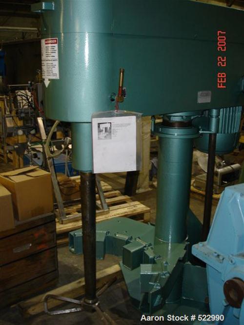 USED: Schold dissolver. 3" diameter x 36" long carbon steel shaftwith a bow tie style blade. Will center in an approximate 24" diameter can. Air/oil lift, can holder. Hand operated variable speedpull...
