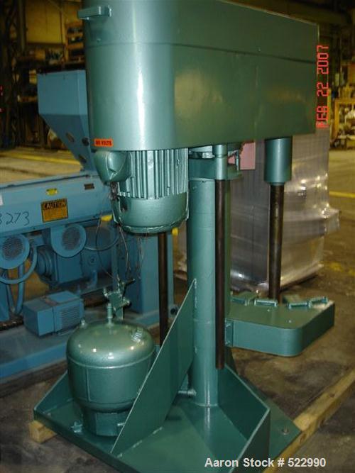 USED: Schold dissolver. 3" diameter x 36" long carbon steel shaftwith a bow tie style blade. Will center in an approximate 24" diameter can. Air/oil lift, can holder. Hand operated variable speedpull...