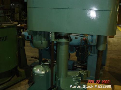 USED: Schold dissolver. 3" diameter x 36" long carbon steel shaftwith a bow tie style blade. Will center in an approximate 24" diameter can. Air/oil lift, can holder. Hand operated variable speedpull...