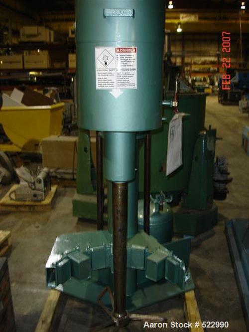 USED: Schold dissolver. 3" diameter x 36" long carbon steel shaftwith a bow tie style blade. Will center in an approximate 24" diameter can. Air/oil lift, can holder. Hand operated variable speedpull...