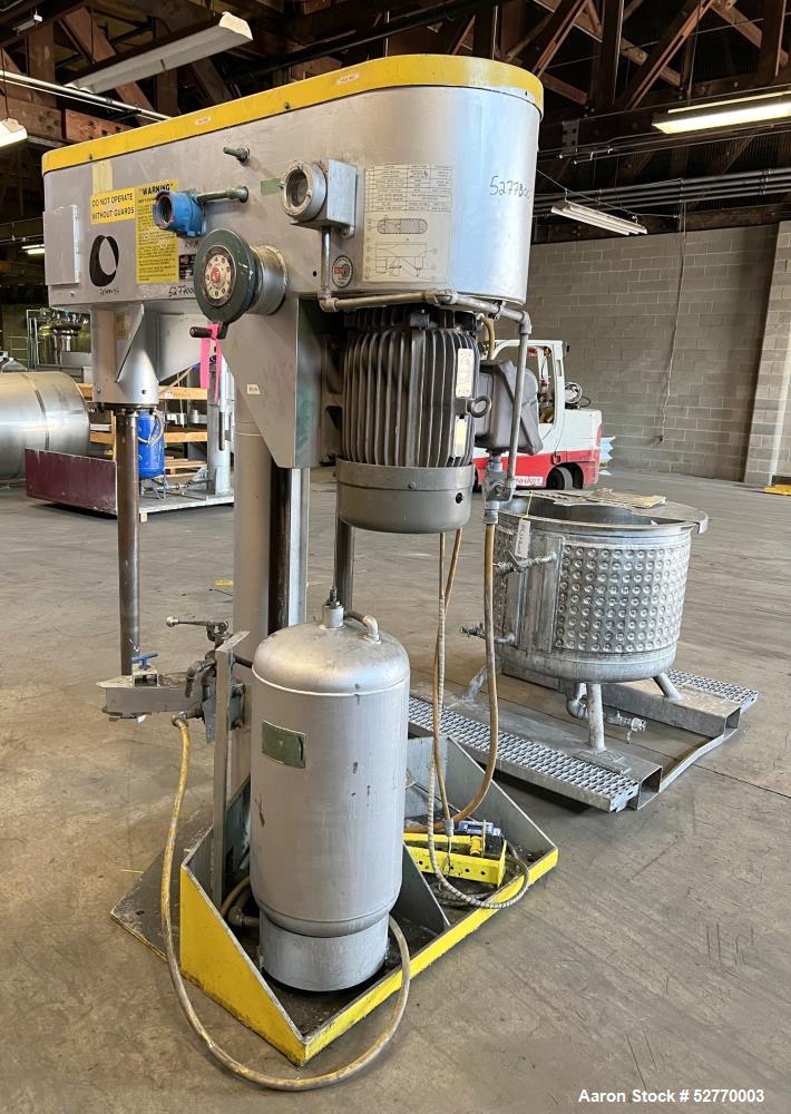Used Schold Disperser Mixer. Maximum pressure 150 lbs. Speed 400 - 2000 rpm. Schold high pumper, 9" diameter high speed blade. 3" diameter x 46" long shaft, 27" can center. 9-1/2" height from floor, ...