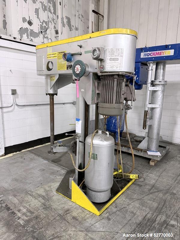 Used- Schold Disperser Mixer. Maximum pressure 150 lbs. Speed 400 - 2000 rpm. Schold high pumper, high speed blade. Driven b...