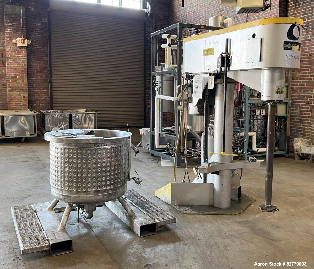 Used Schold Disperser Mixer. Maximum pressure 150 lbs. Speed 400 - 2000 rpm. Schold high pumper, 9" diameter high speed blade. 3" diameter x 46" long shaft, 27" can center. 9-1/2" height from floor, ...