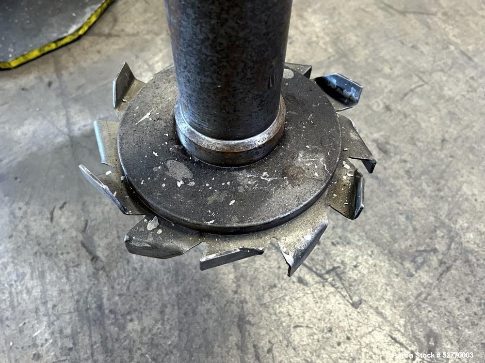 Used Schold Disperser Mixer. Maximum pressure 150 lbs. Speed 400 - 2000 rpm. Schold high pumper, 9" diameter high speed blade. 3" diameter x 46" long shaft, 27" can center. 9-1/2" height from floor, ...